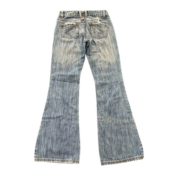 VTG HTF 90s Y2K Grunge Billabong Wide Leg Flare Distressed Jeans Sz 25” Studded - Picture 2 of 14